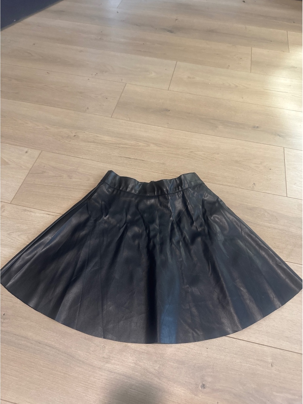 Shein Petite Small Black Faux Leather Flared Skirt